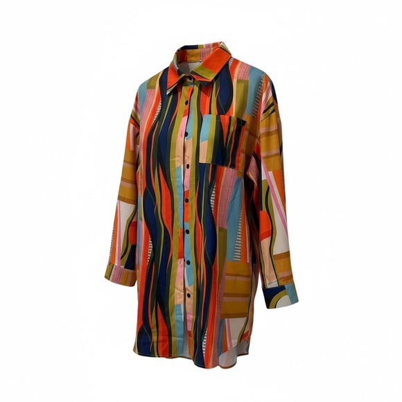 🎨 Vibrant Abstract Print Button-Up Tunic (L) - Picture 6 of 12